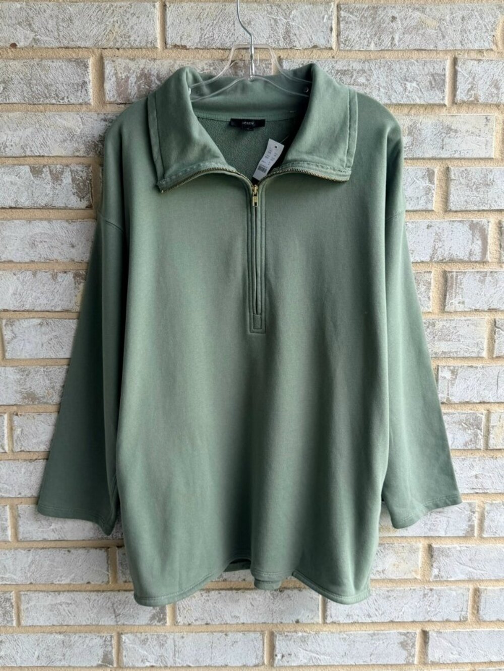 J. Crew Long Sleeve Quarter Zip 100% Cotton Sage Green Tunic Sweatshirt Size S